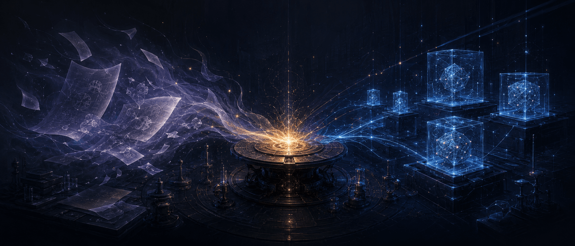 Cover Illustration: Soft principles are transformed into hard rule modules in the future alchemy workshop